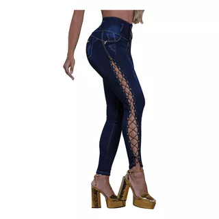 Calça Jeans Cós Alto Modelador Aberta Lateral Cordinhas Top