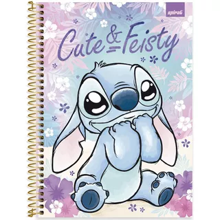 Caderno Universitário Capa Dura Stitch Bjs 1x1 Espiral 80fl Cor Cute & Feisty