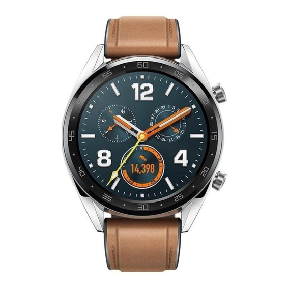 Huawei Watch GT Classic 1.39" caja 46mm de  acero inoxidable  stainless steel, malla  saddle brown de  cuero y silicona FTN-B19