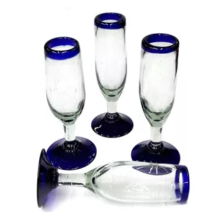 Copas Champagne(flauta) Artesanal Filo Y Pie Azul 4pzs.