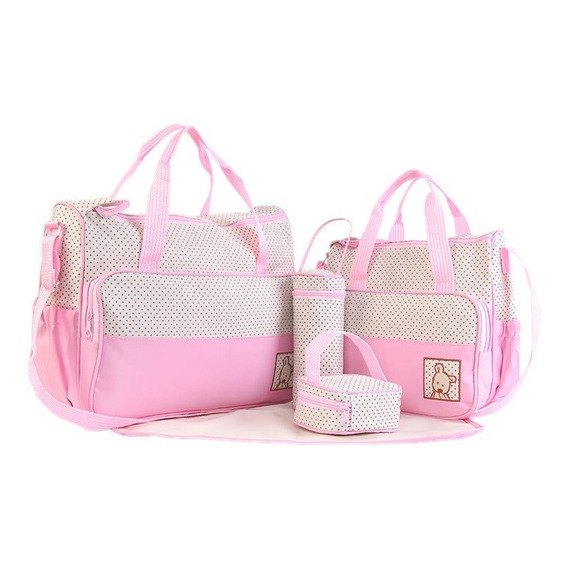 Set Pañalera 5 Bolsas Mochila Viaje Multiuso Cambiador Bebe