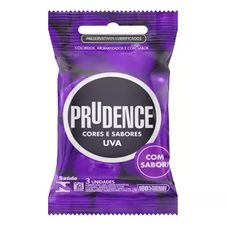 Preservativo Lubrificado Uva Prudence Cores E Sabores Pacote 3 Unidades