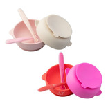 Set De 4 Platos De Silicón Y 4 Cucharas Multicolor  Papubaby Color Mix NIña Bowl con succion