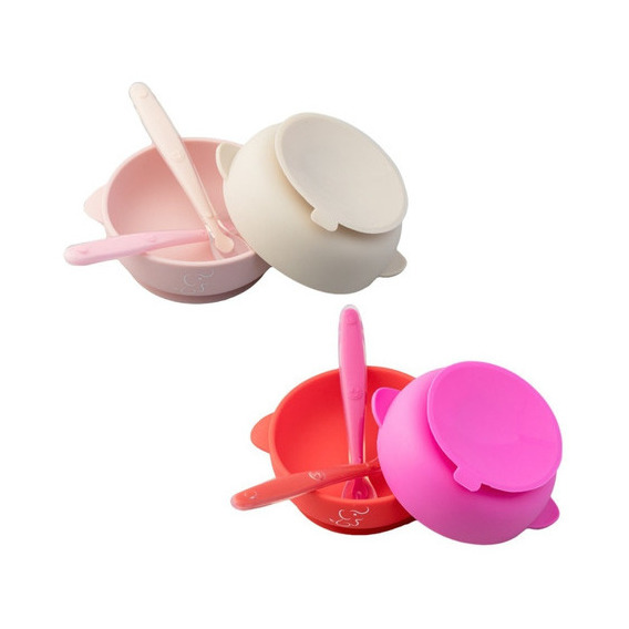 Set De 4 Platos De Silicón Y 4 Cucharas Multicolor  Papubaby Color Mix NIña Bowl con succion