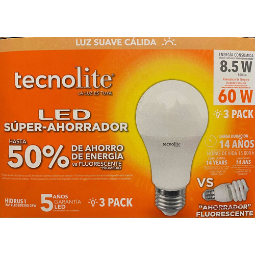 Paquete De 3 Focos Led 8.5w (60w)tecno Lite Blanco Frío Color de la luz Blanco cálido