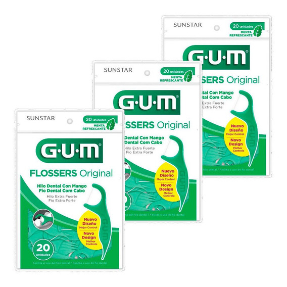 Hilo Dental Con Mango Flossers Gum Adulto X 20 Sabor Menta