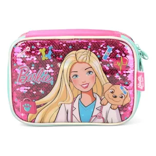 Estojo Escolar Feminino 100 Pens Da Barbie Luxel Ref.39134 Cor Pink