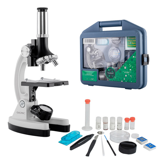 Kit De Microscopio + Accesorios Para Niños + Maletin 900x Color Plateado