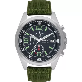 Relógio Orient Masculino Solartech Cronógrafo Aço Militar Cor Da Correia Verde Cor Do Bisel Prata Cor Do Fundo Preto