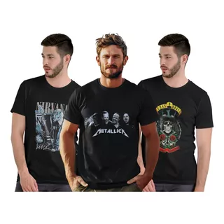 Kit 3 Camisetas Plus Size Banda De Rock Music Rock Roll