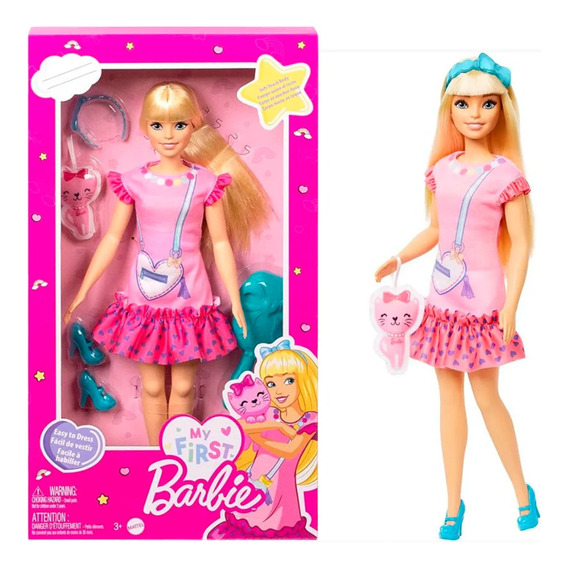 Barbie Muñeca Mattel Basica Falda Rosa Corazones Febo