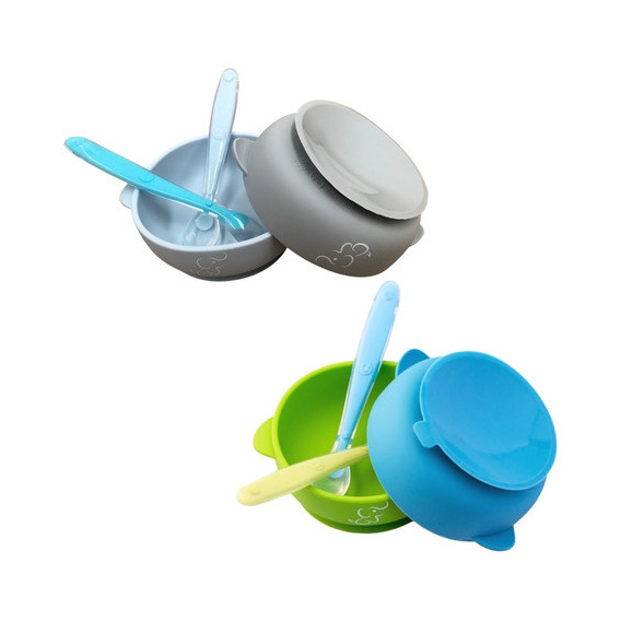 Set De 4 Platos De Silicón Y 4 Cucharas Multicolor  Papubaby Color Mix Niño Bowl con succion