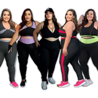 Kit Roupa De Academia Feminina 5 Conjunto Plus Size Cós Alto