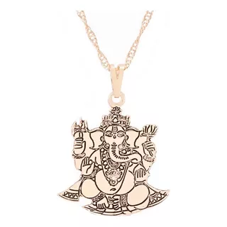 Gargantilha Ganesha 23mm Corrente Shiva Prosperidade Cor Banhado A Ouro