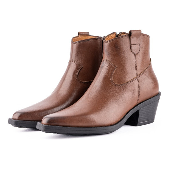 Bota Texana De Cuero Marron Mujer Montagner