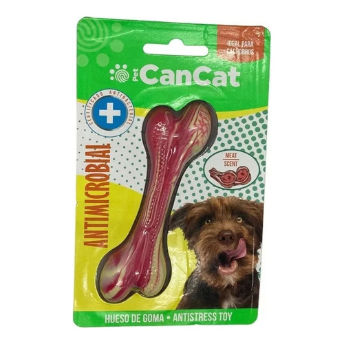 Juguete Para Perros Cancat Hueso Goma Antimicro Carne 10 Cm Color Rojo