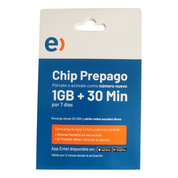 Chip Prepago Entel 100 Unidades 1 Gb + 30 Minutos 