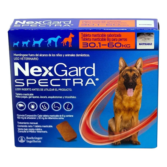 Pastilla antiparasitario Merial NexGard Antipulgas Spectra para perro de 30.1kg a 60kg color rojo