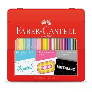 Kit Lapis 24 Cores Pastel/neon/metalico Lata Faber-castell