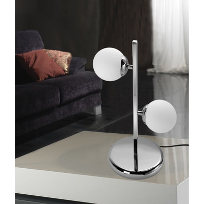 Lampara Velador Mesa 2 Luces Elyn Cromo Globo Opal Apto Led