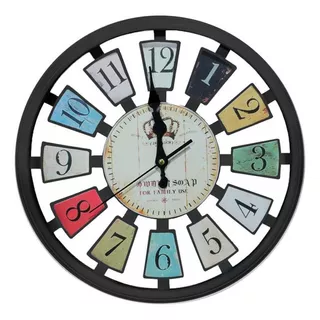 Relógio De Parede Decorativo Preto Sala Escritório 33cm Cor Do Fundo Colorido