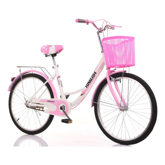 Bicicleta De Paseo Con Canasto Rodado 24 Asiento Comodo Color Rosa