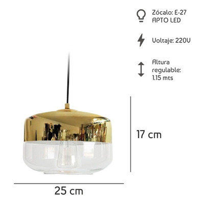 Colgante Cristal Dayan 1 Luz Oro Deco Moderno Apto Led Cie