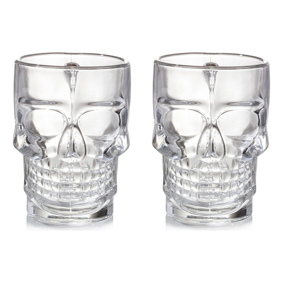 Set 2 Tarros Cerveceros Calavera Vidrio De 500ml Vaso Craneo Color Transparente