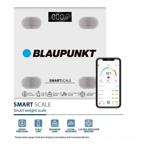 Balanza Digital Blaupunkt Smart Scale App Para Seguimiento Color Blanco
