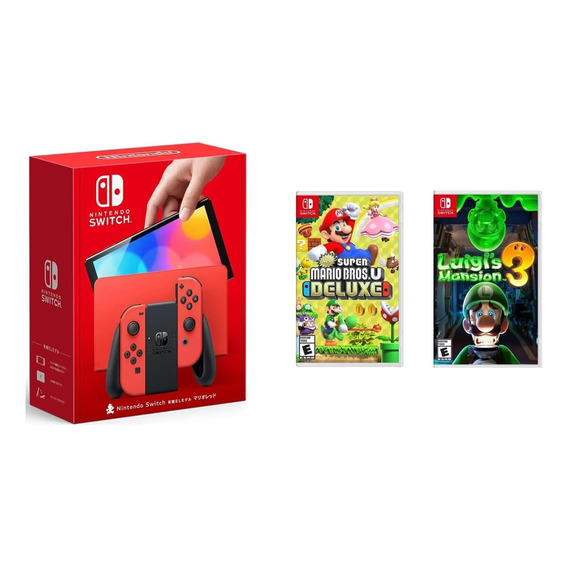 Nintendo Switch Oled Red + Juegos Mario Deluxe Luigi Mansion