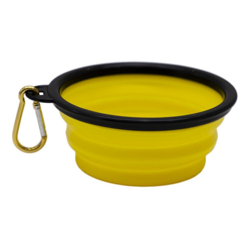 Bowl Silicona Mascotas Bebedero Comedero Plegable Con Gancho Color Amarillo