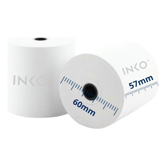 100 Rollos Térmicos INKO 57x60 Impresora 58mm Miniprinter Color Blanco