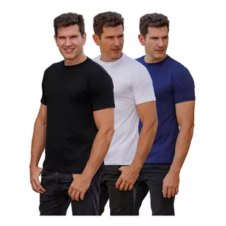 Kit 3 Camisetas 100% Algodão Premium Básica Masculina Lisa 