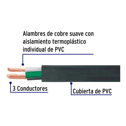 Cable, 3 Conductores, Calibre 12, 100 M, Volteck 40006 Color de la cubierta Negro