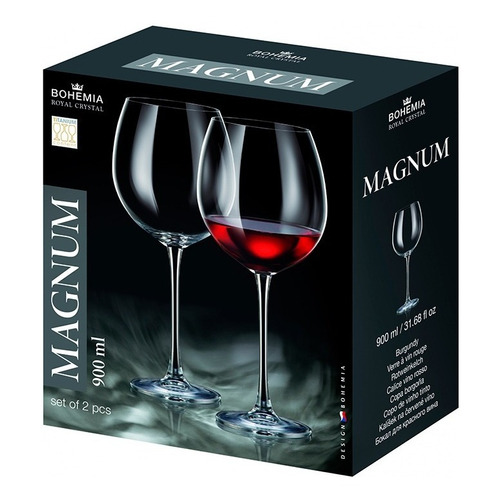 Juego Set X 2 Copas Cristal Bohemia Magnum 900ml Vino Agua Color Transparente
