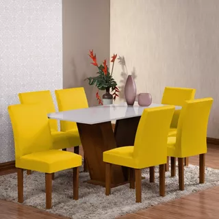 Capa Para Cadeira Jantar 6 Unidades Super Reforçada Cor Amarelo