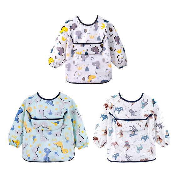 3pz Baberos Delantal Mangas Largas Impermeable Bebes Niños