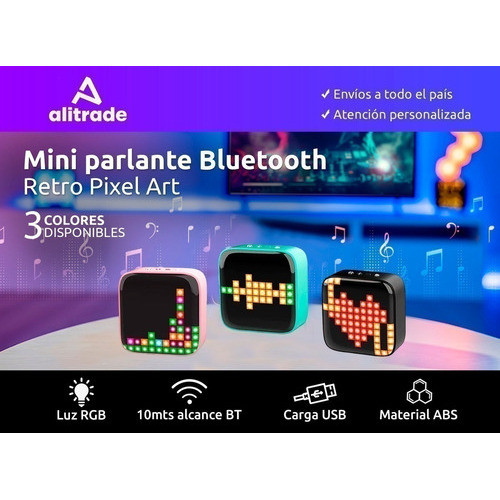Parlante Mini Bluetooth Recargable Smart Pixel Retro Luces Color Verde