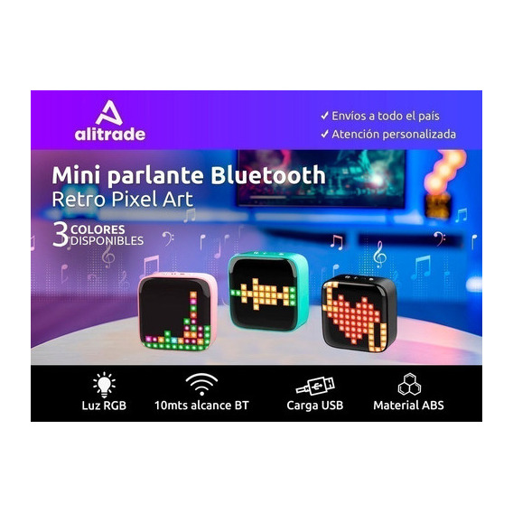 Parlante Mini Bluetooth Recargable Smart Pixel Retro Luces Color Verde