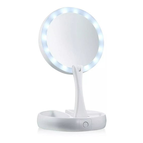 Espejo Redondo Luz Led Maquillaje Doble Plegable Febo