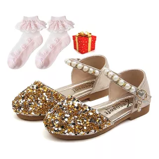 Zapatos Sandalias Fiesta Glitter Niñas Princesas +calcetines
