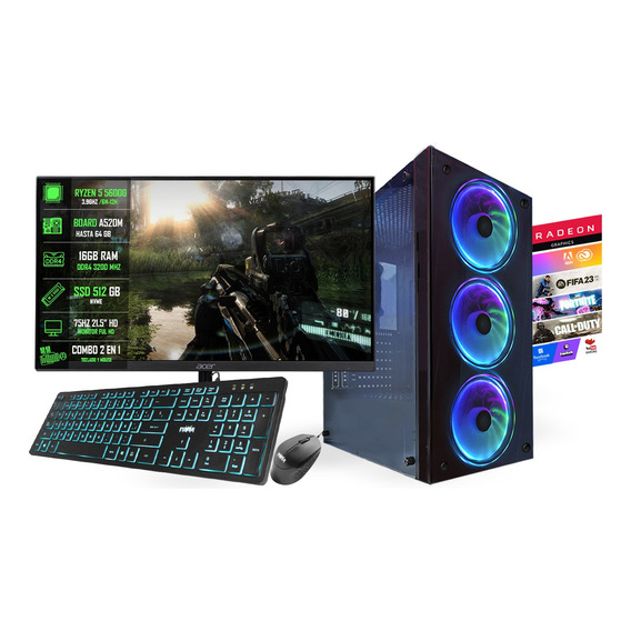 Torre Gamer Rgb Amd Ryzen 5 5600g + 16gb + Ssd 240 Win11 @pd