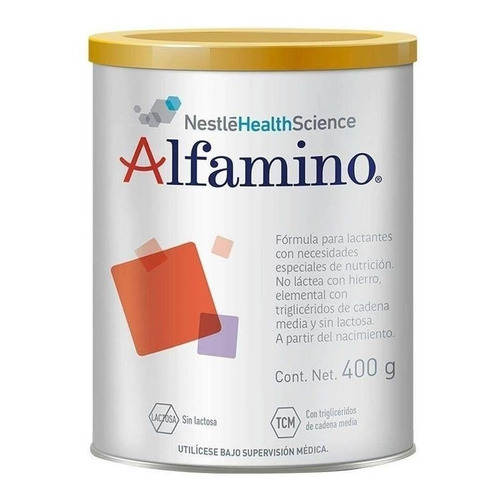 Leche de fórmula en polvo sin TACC Nestlé Alfamino sabor neutro en lata de 1 de 400g - 0  a 99 meses