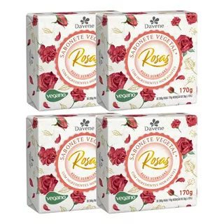 4un Sabonete Vegetal Rosas Vermelhas 170g Davene