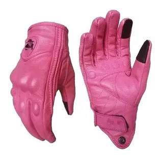 Guantes Rosas Motociclista Mujer De Piel Con Protecciones