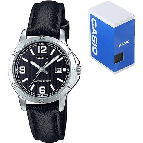 Reloj Casio Ltp-v004l-1budf Mujer 100% Original Color de la correa Negro Color del bisel Plata Color del fondo Negro