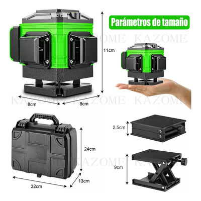 12 Líneas Niveles Láser 360° 4d Autonivelante Con 2 Baterías Con Base Giratoria