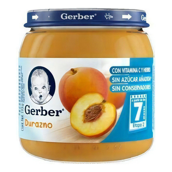 Papilla Nestlé Gerber de durazno sin TACC libre de lactosa 7 meses 113 g