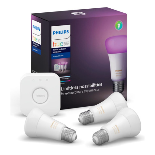 Bombita de luz led Philips White & Color Ambience Starter Kit Bulbo color rgb 9W 220V-240V 6500K 806lm por 3 unidades