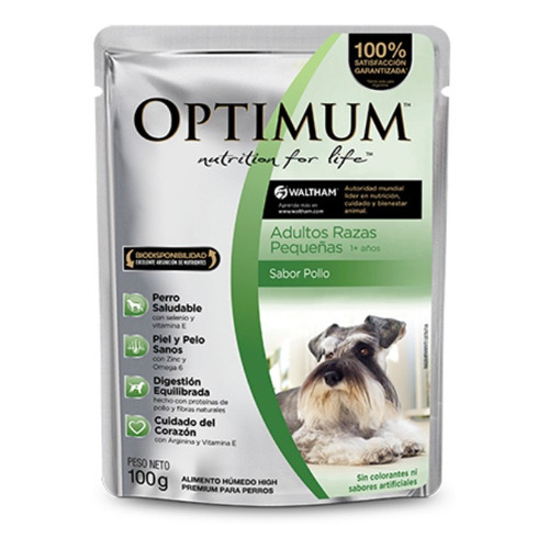 Alimento Optimum Nutrition for life para perro adulto de raza pequeña sabor pollo en sobre de 100g